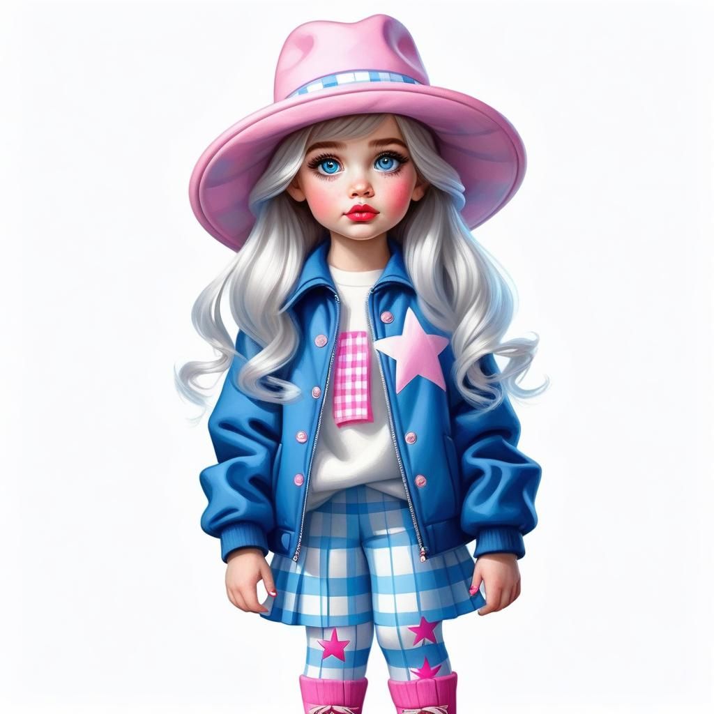 Cartoon Girl with Oversized Hat in Oil Painting Style