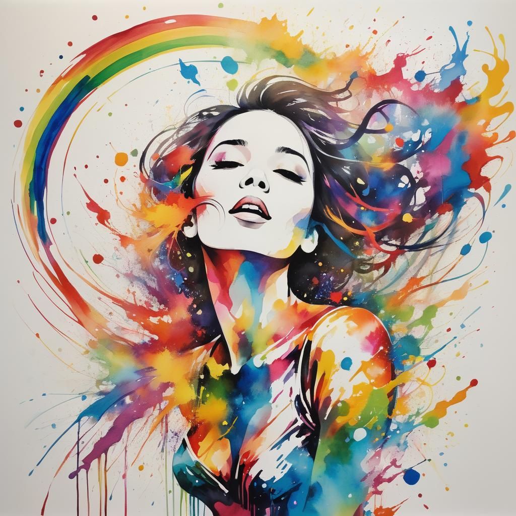 Abstract Singer Surrounded by Firerainbow Splashes