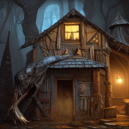 Baba Yaga's Chicken Leg House in Dark Fantasy Style