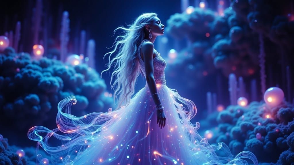 Cyberpunk Queen in Bioluminescent Grotto