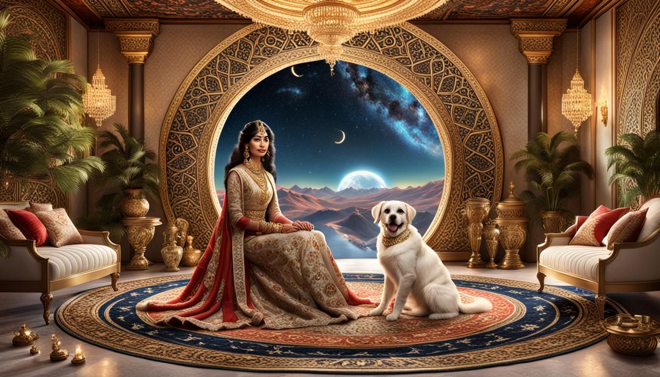 Luxurious Persian Couple with Star Portal in 3D
