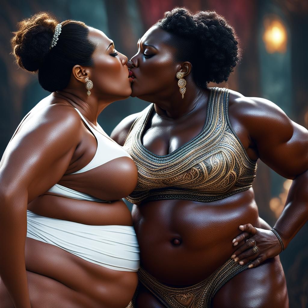 Two Beautiful Plus-Size Women Kissing