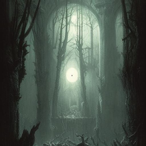 Sinister Demonic Ruins in Dark Forest
