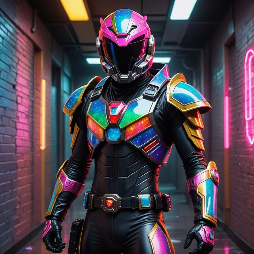 Vibrant Rainbow Opal Hero in Epic Steampunk Style