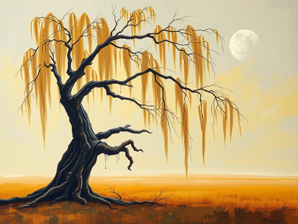 Ethereal Portrait of a Withering Willow in Golden Hues