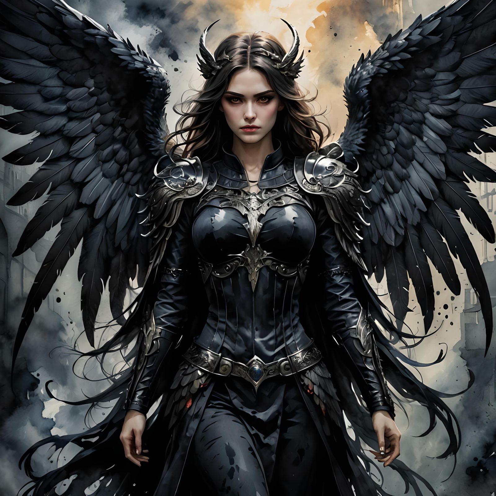 Dark and Moody Watercolor Art of Monstrous Angel