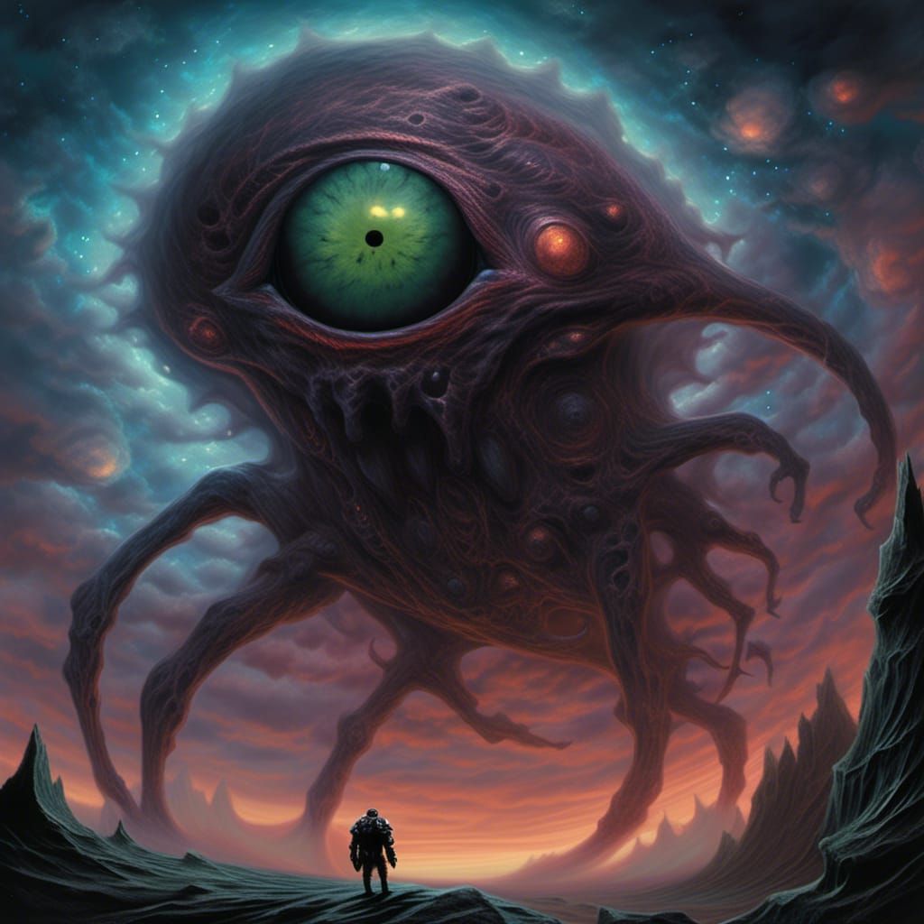 Eldritch Abomination with One Huge Eye in Nebula