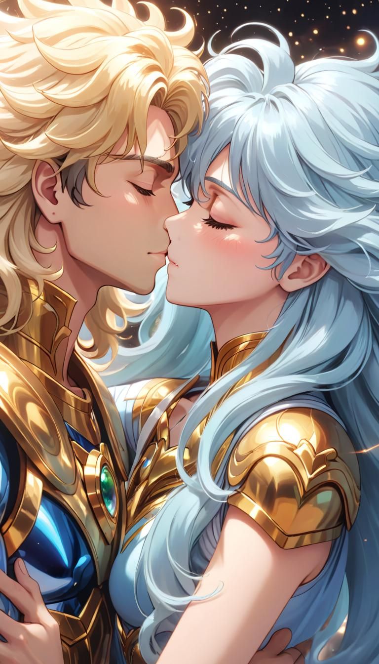 Anime Couple Sharing a Passionate Kiss