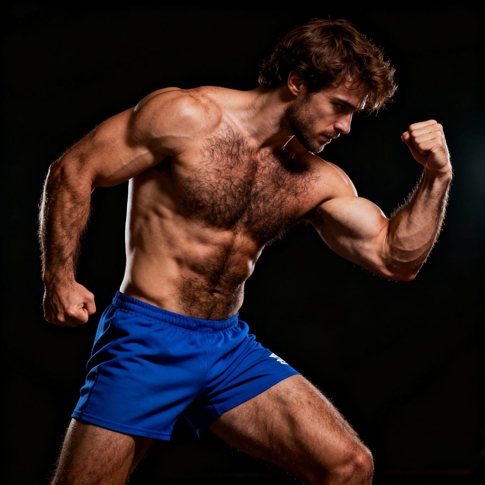 Muscular Man Posing in Dramatic Studio Lighting