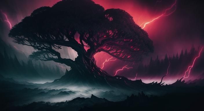 Dark Surreal Landscape with Twisted Spires