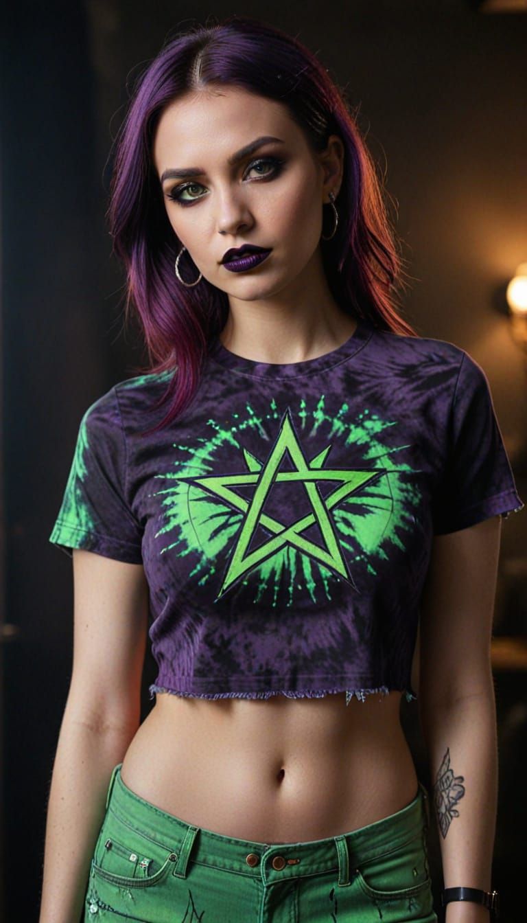 Gothic Portrait of Young Woman with Pentagram Tattoo