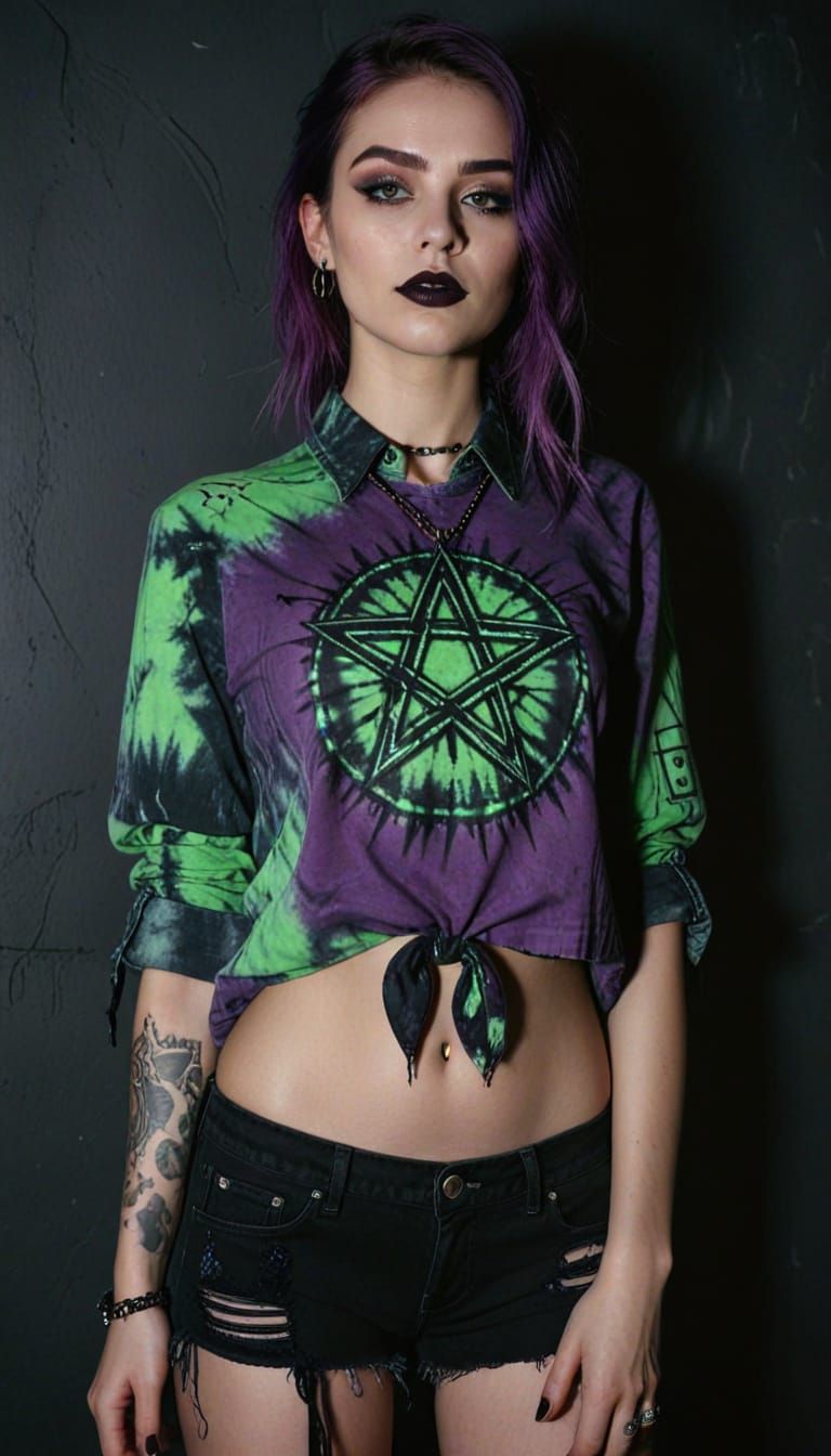 Gothic Young Woman with Pentagram Tattoo