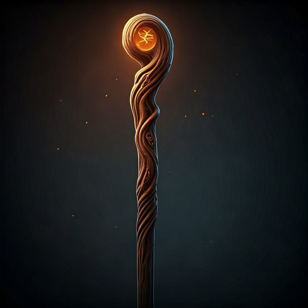 Ancient Wooden Staff with Intricate Rune Carvings