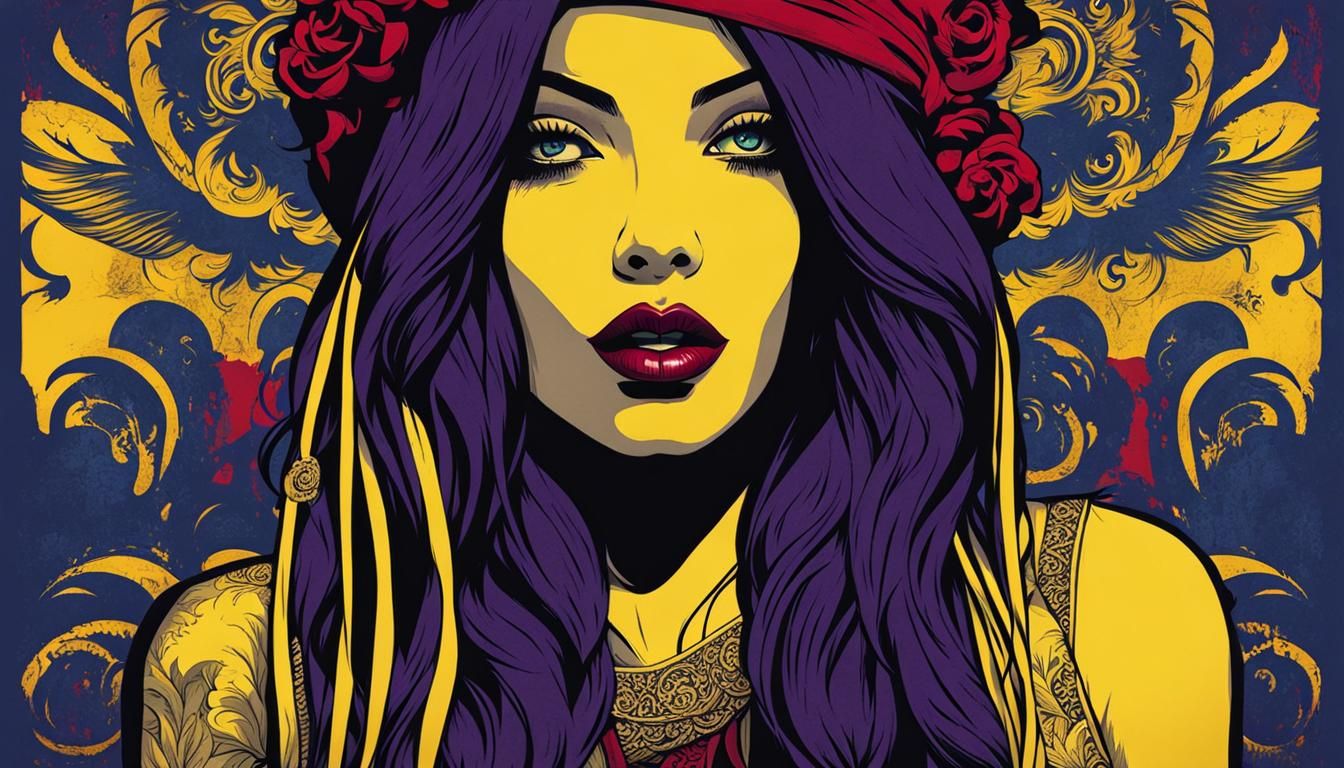 Cuban Girl with Purple Hair in Pop Art Style