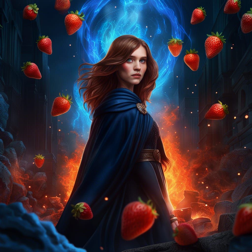 Strawberry-Haired Princess Surrounded by Blue Fire