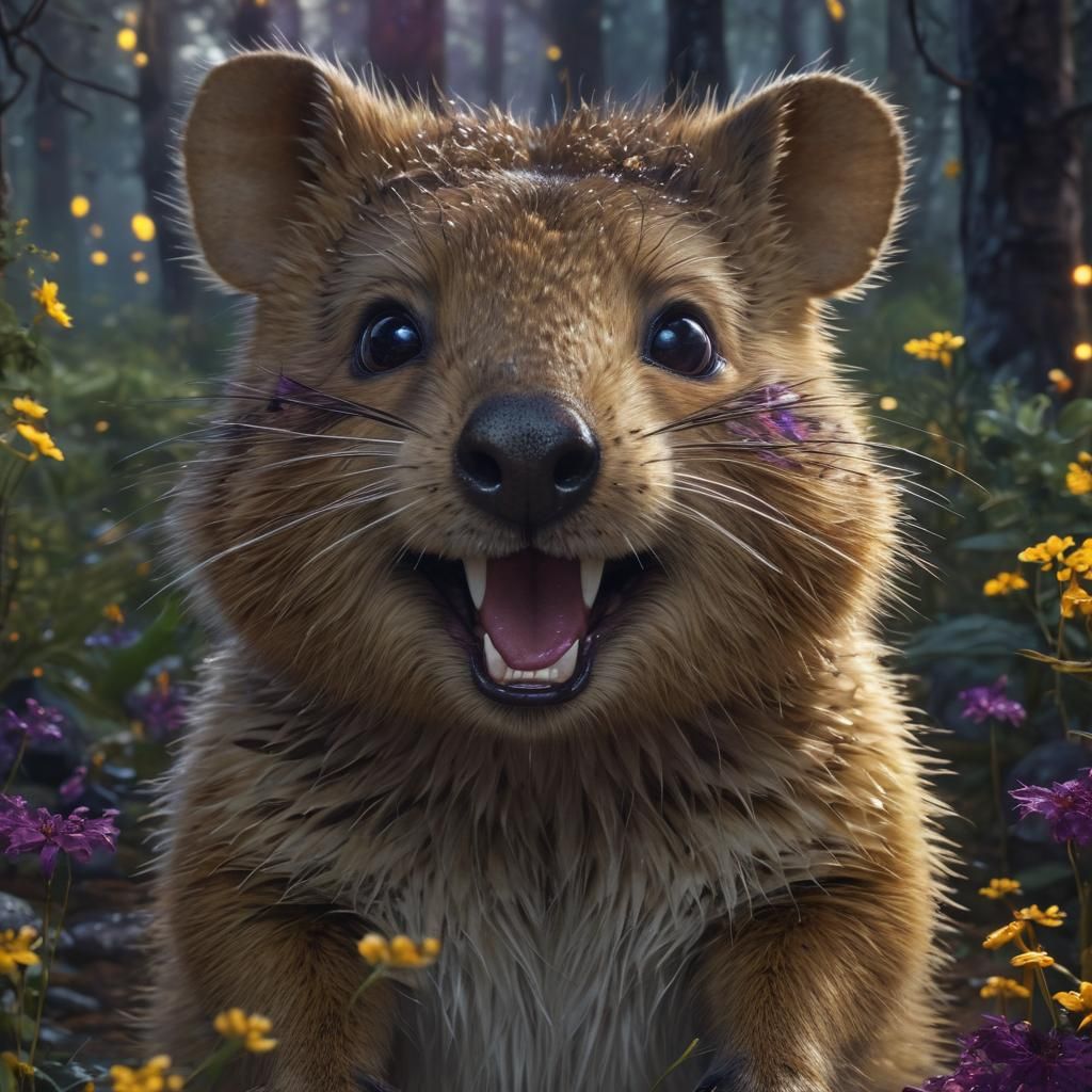Mystical Forest Quokka with Luminous Eyes