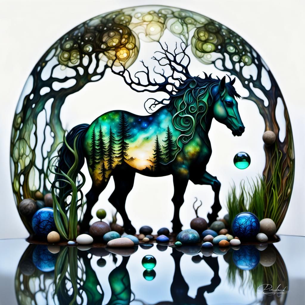 Intricate Photorealistic Horned Horse in Forest Glade