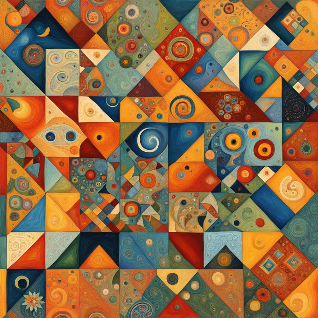 Abstract Folk Art with Isometric Details