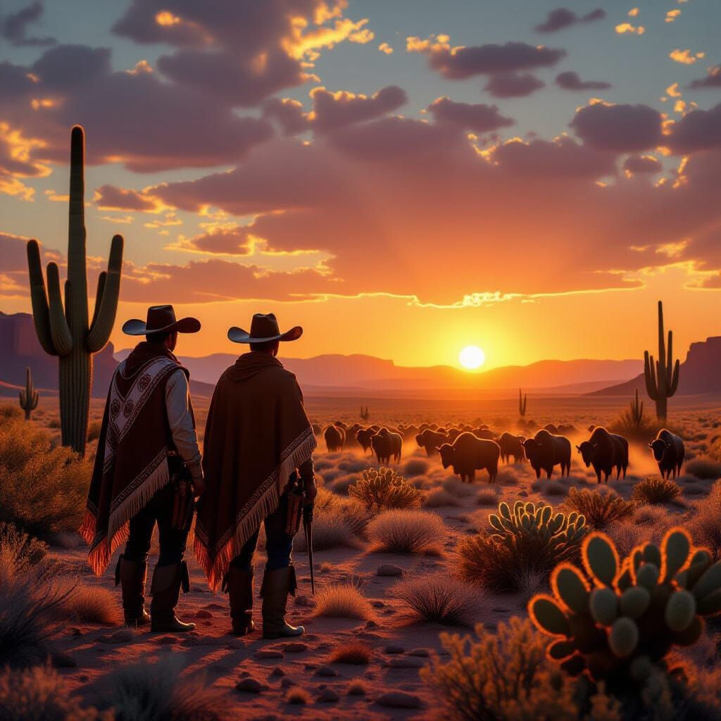 Spaghetti Western Cowboys in Desert Sunset