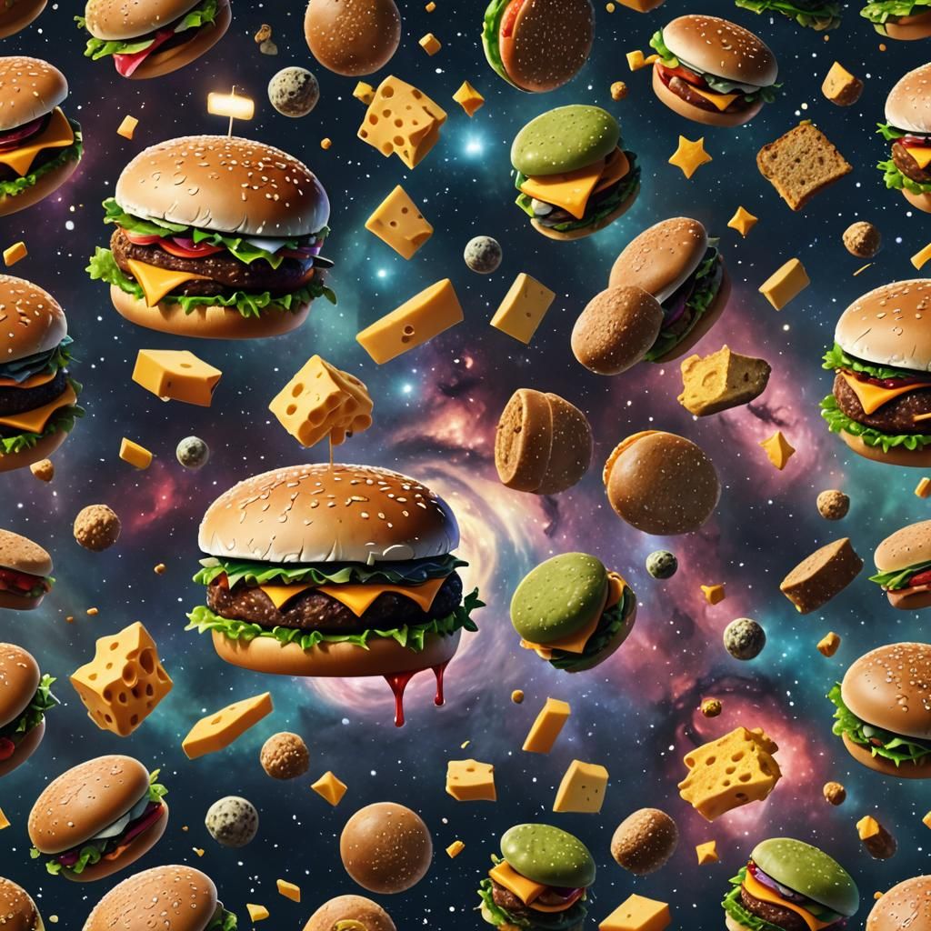 Hamburger Floating in Space: Detailed Matte Painting