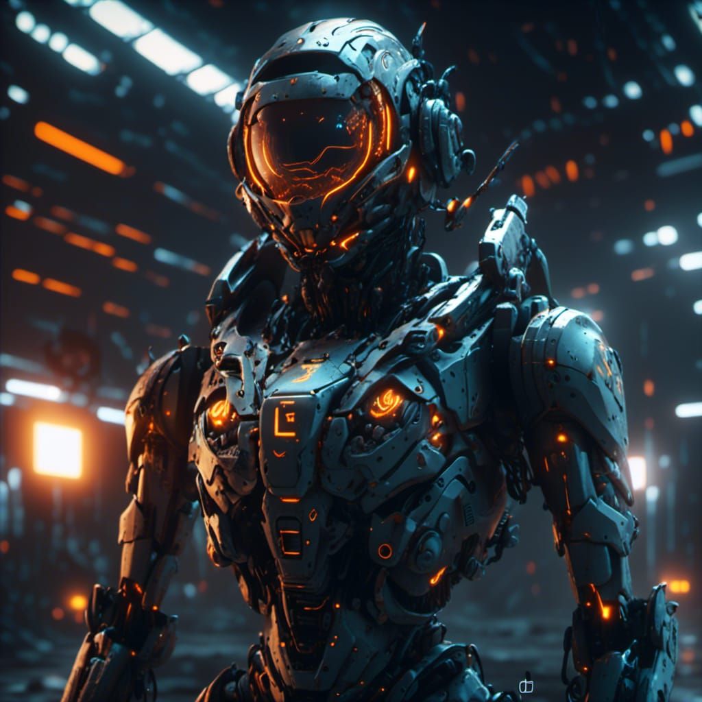 Futuristic Sci-Fi Mech with Glowing Runes