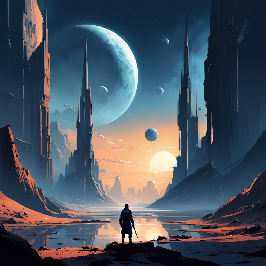 Time Traveler on Alien Planet with Ancient Monument