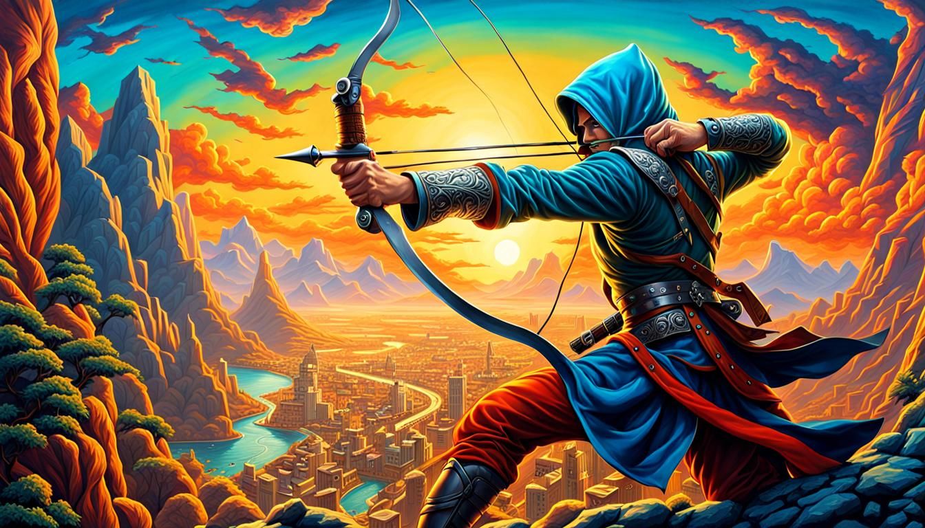 Surreal Rogue Archer in Dramatic Battle
