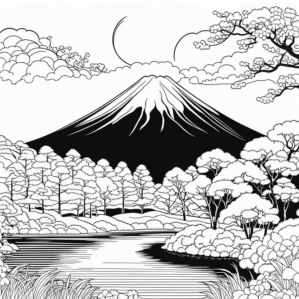 Cute Kawaii Mount Fuji Coloring Book Page
