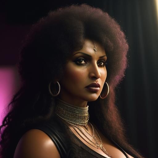 Pam Grier Portrait in Cyberpunk Harlem Renaissance Style