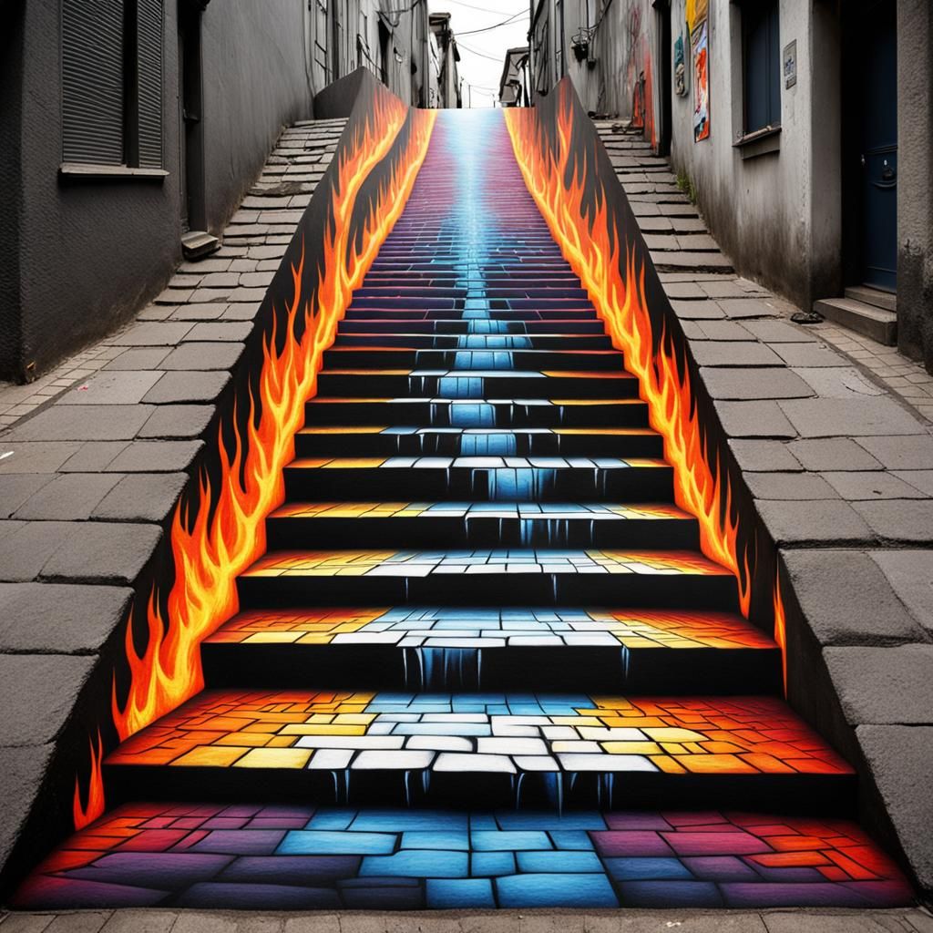 Realistic Chalk Art Illusion: Stairway to Hell