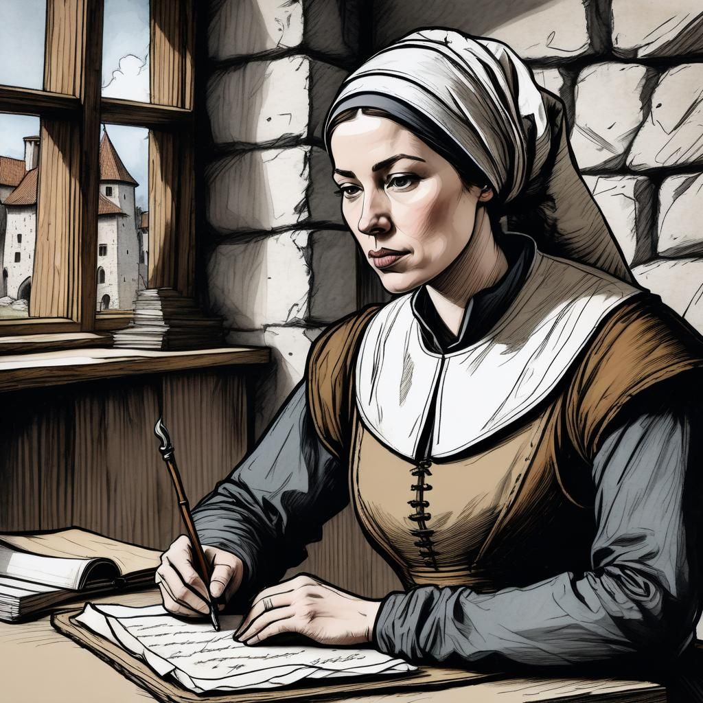 Sad Medieval City Clerk: Hand-Drawn Realistic Sketch