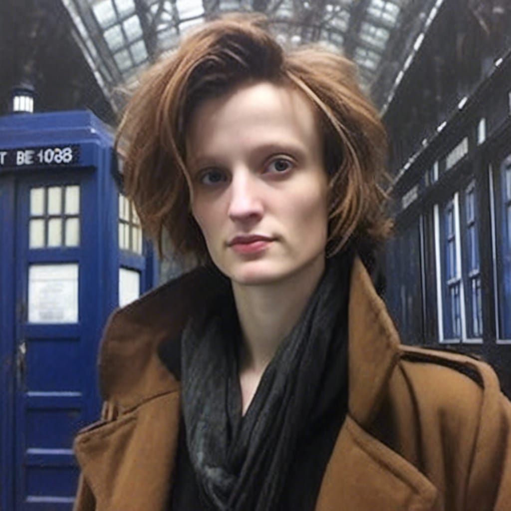 Hyperrealistic Woman Visits the Tardis in Sci-Fi Scene