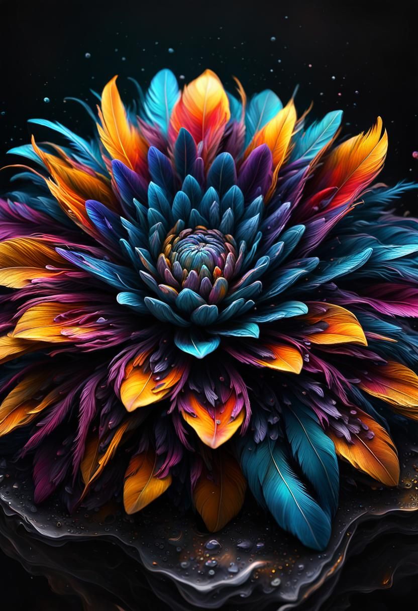 Cosmic Feather Flower in Graffiti Art Style