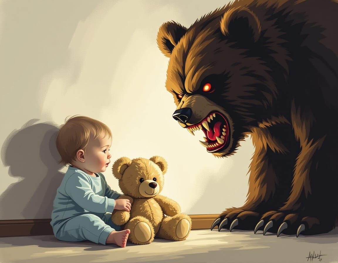 Baby and Teddy Bear Shadow: A Dark Twist