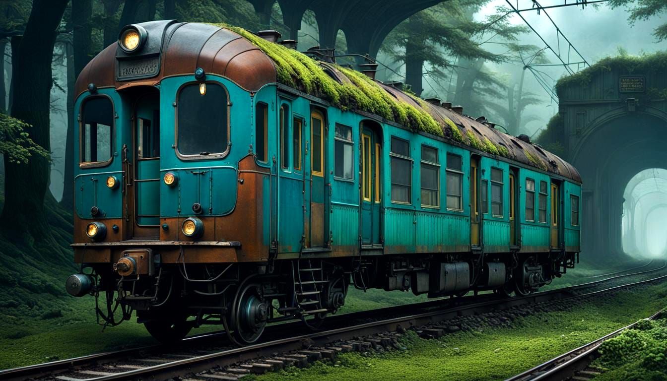 Futuristic Train Station Ruins in a Gloomy Morning Light