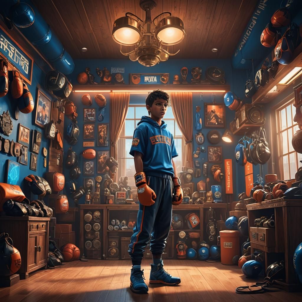 Boy's Boxing Room: Vibrant Digital Concept Art
