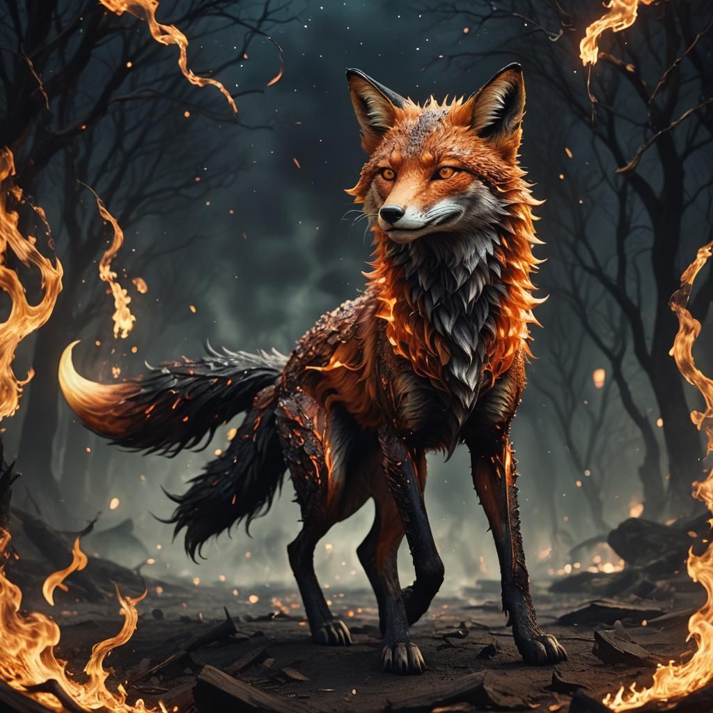 Fiery Fox Walking Under Night Sky