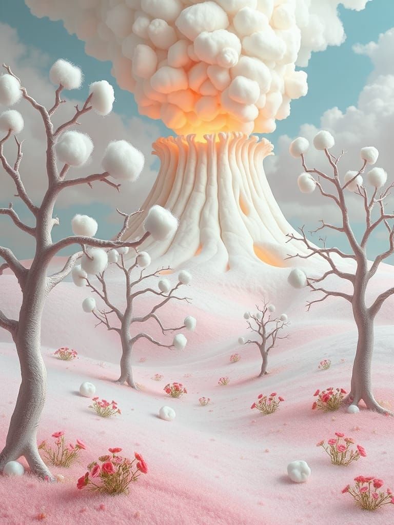Dreamlike Marshmallow Landscape in Pop-Surrealist Style