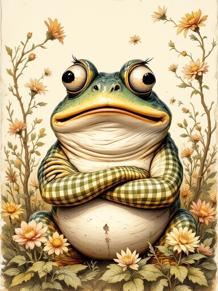 Outraged Toad in Botanical Gingham Chaos