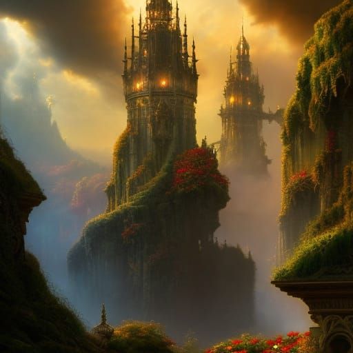 Rococo Bedroom with Castle View: Digital Matte Painting