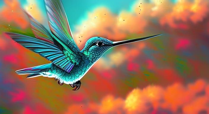 Futurist Turquoise Hummingbird in Hyperrealistic Detail