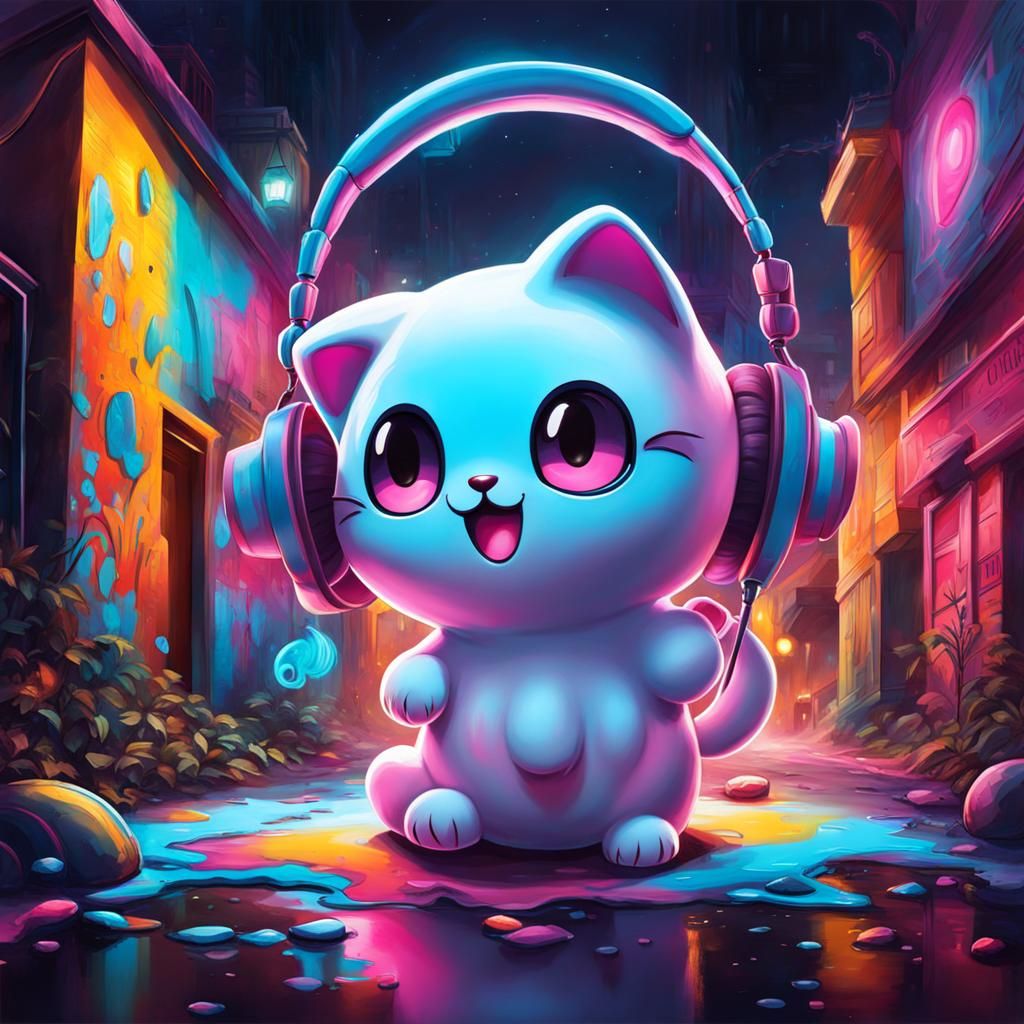 Cute Ghost with Cat Ears in 3D Style