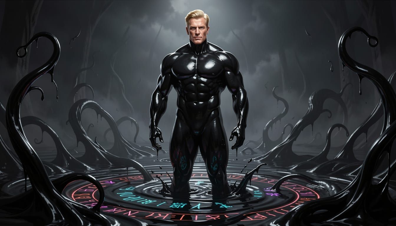 Muscular Man in Dark Latex Lake