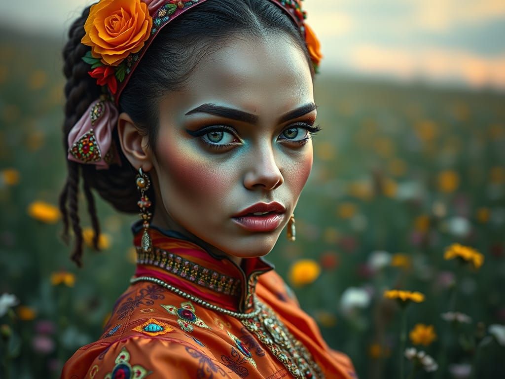 Opal Woman in Surreal Meadow: Neo-Fauvist Digital Art