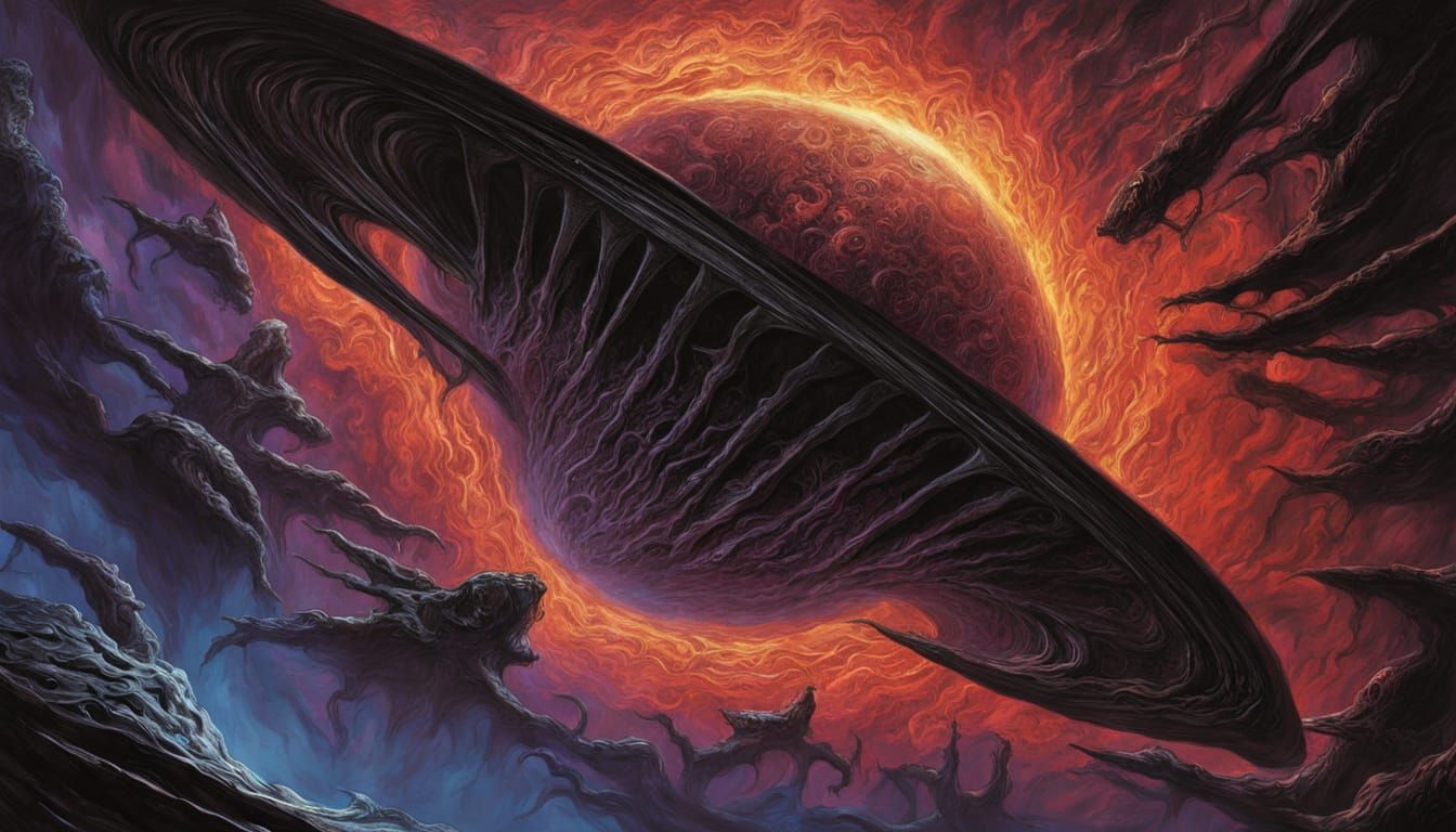 Cosmic Surrealist Masterpiece: Swirling Black Hole Corona