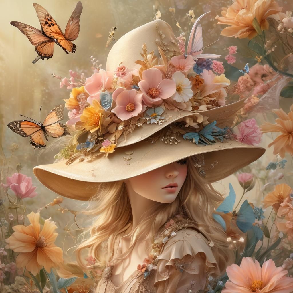 Fairy in a Hat: Whimsical Illustration with Butterflies