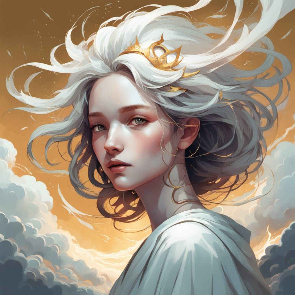 Androgynous Deity in Whimsical Cloudscape