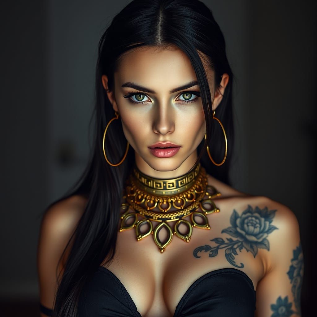 Striking Portrait of a Woman with Gold Jewelry