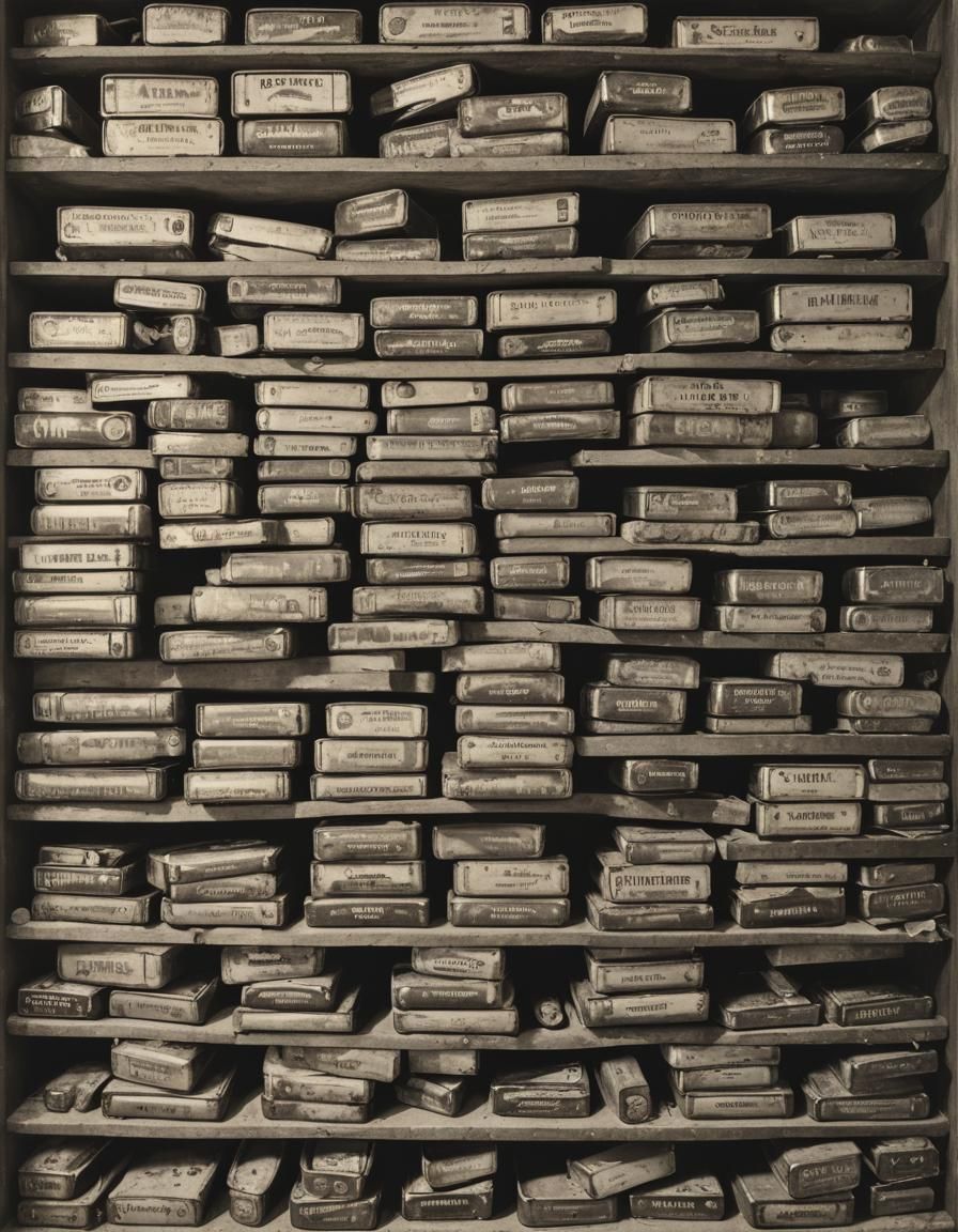 Vintage Sardine Tins on Wooden Shelves