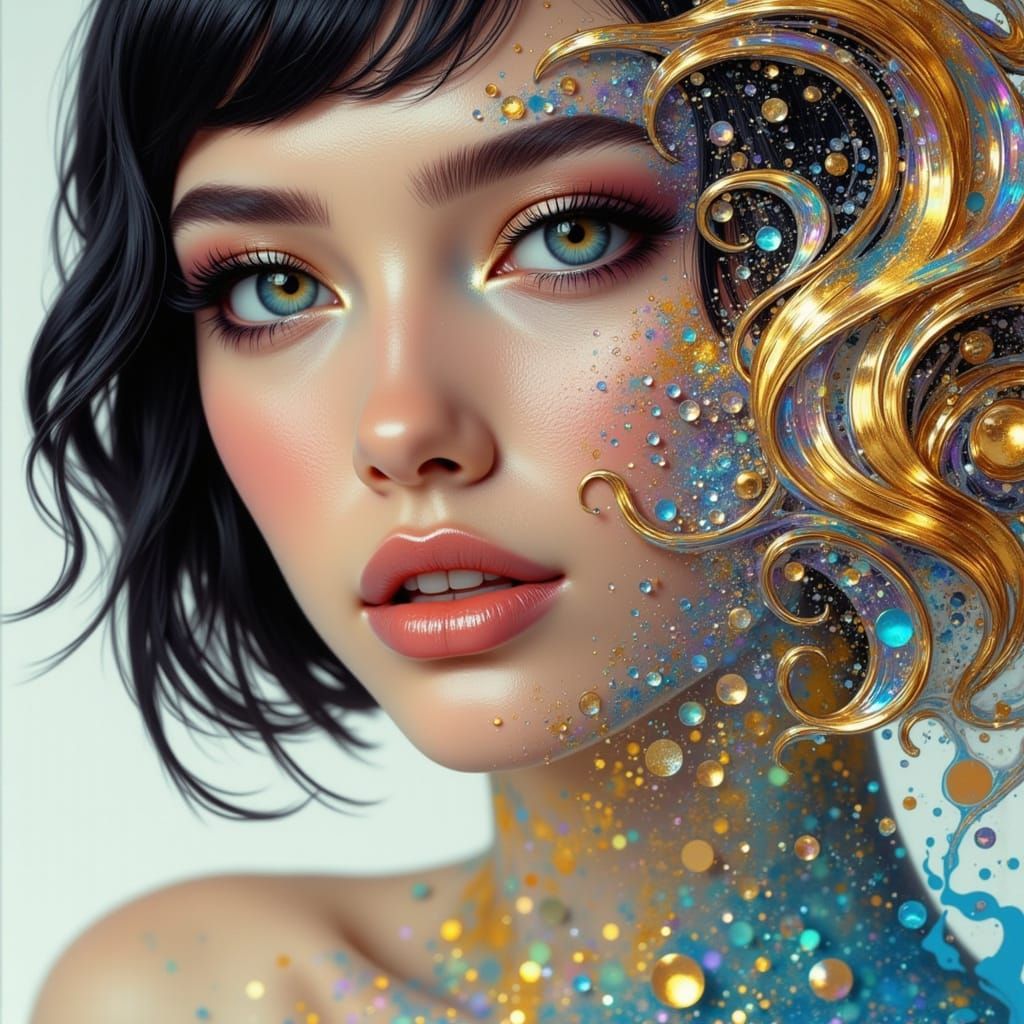 Fantasy Woman with Extravagant Makeup and Hair